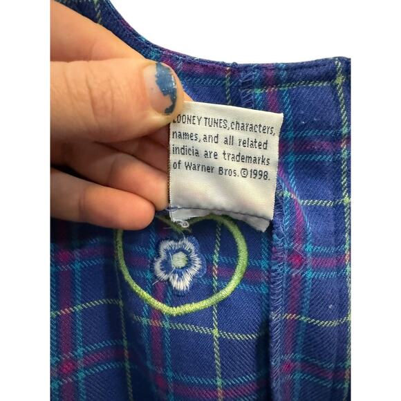 Looney Tunes Girls Tweety Plaid Overall Jumper Dress Size 10/12 Embroidered - Picture 4 of 7